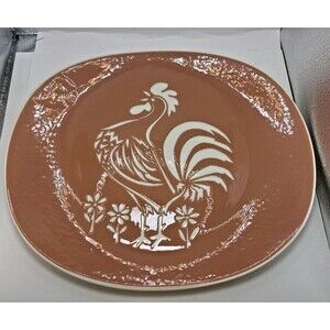 Harkerware Plates Platter Charger Pink Peach Rooster Design 16” Set Of 7 USA